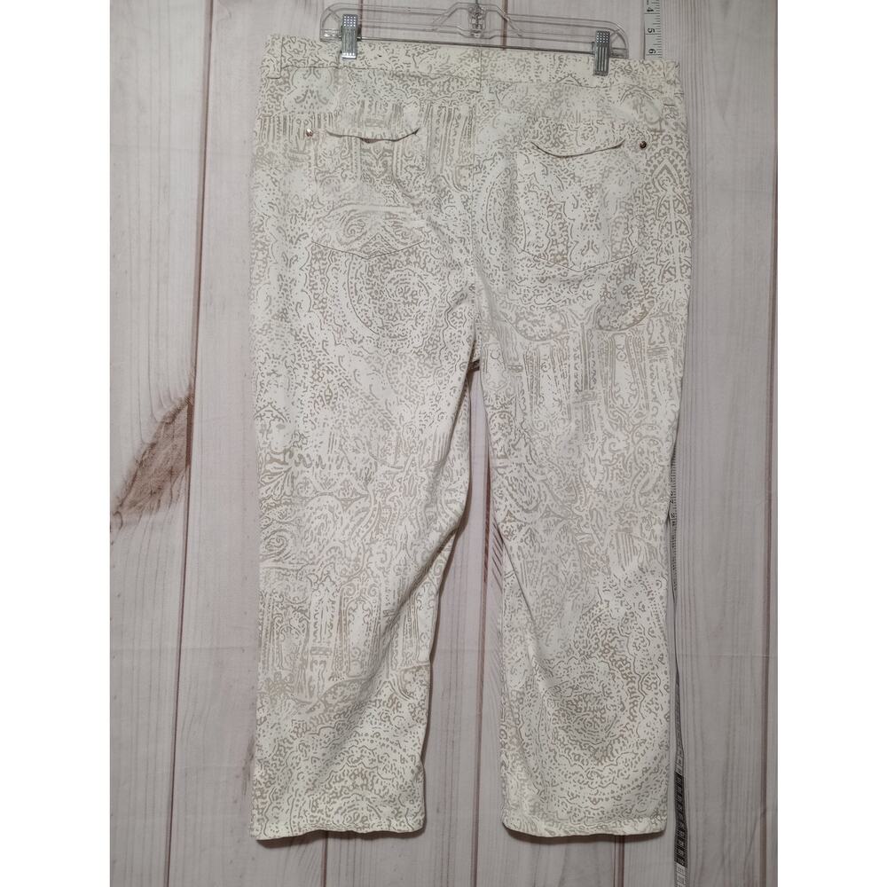 Chicos So‎ Lifting Crop Pants Womens 3 Beige White Stretch Paisley Print Casual - Picture 4 of 8